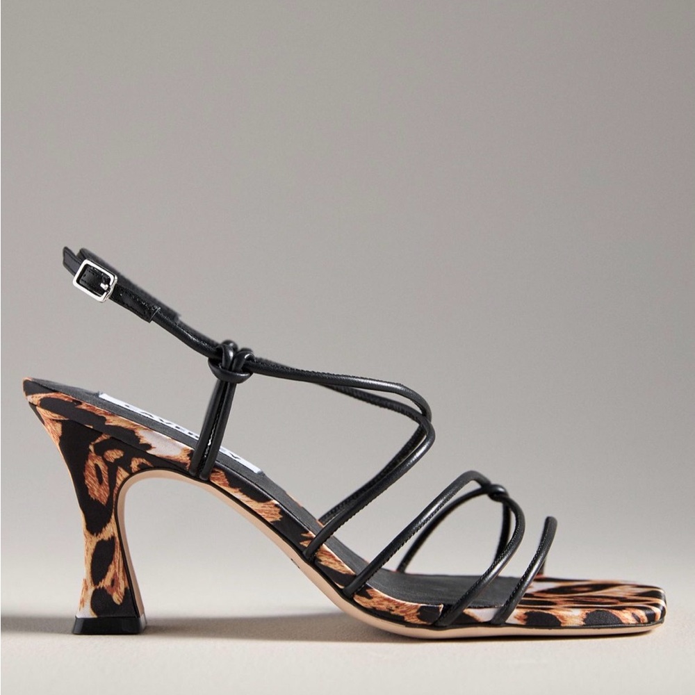 Elegant Black and Leopard Print Strappy Heels